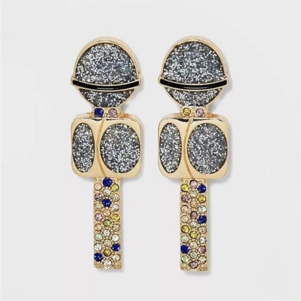 Baublebar Jewelry Sugarfix Drop The Mic Earrings Studs NWT Gold Tone Rhinestone